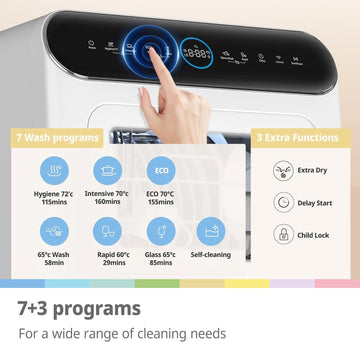 COMFEE’ Mini Plus Table Top Dishwasher – 7+3 Programs, 6L Water Tank, No Plumbing Required